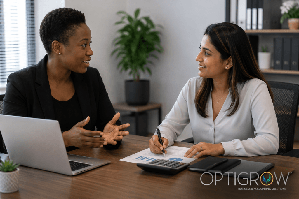 Business owner meeting with an accountant to discuss provisional tax before the 31 August SARS deadline in South Africa