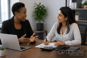 Business owner meeting with an accountant to discuss provisional tax before the 31 August SARS deadline in South Africa